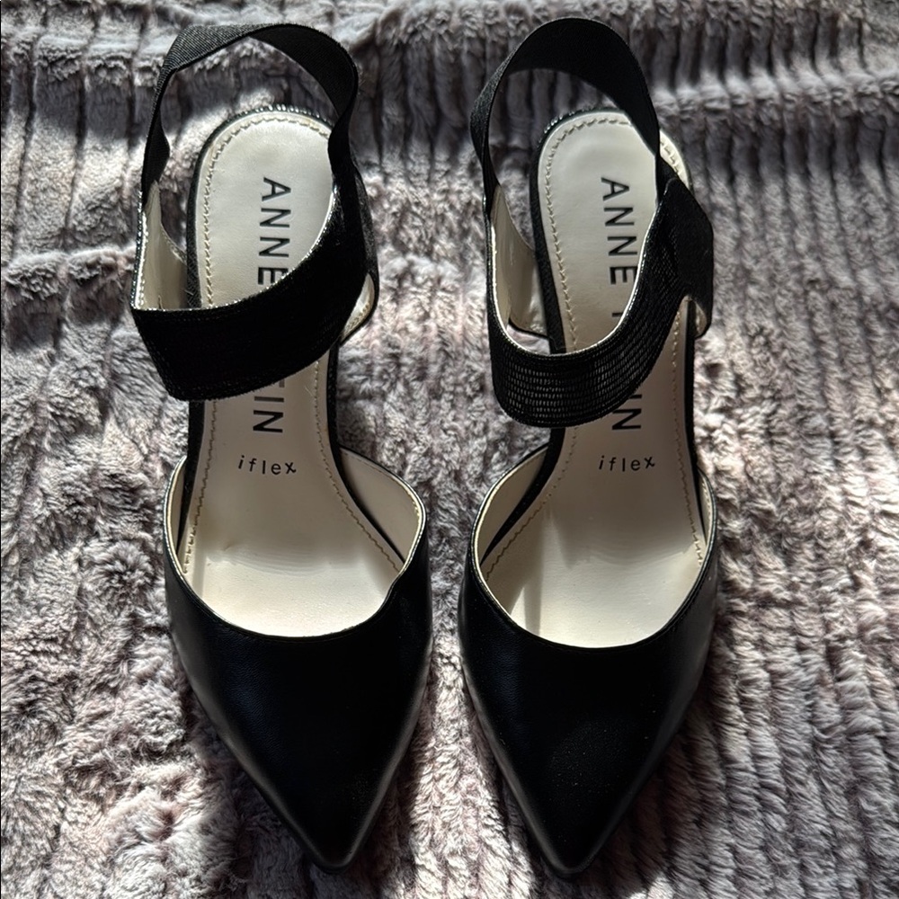 Anne Klein Black Slingback Heels with Pointed Toe